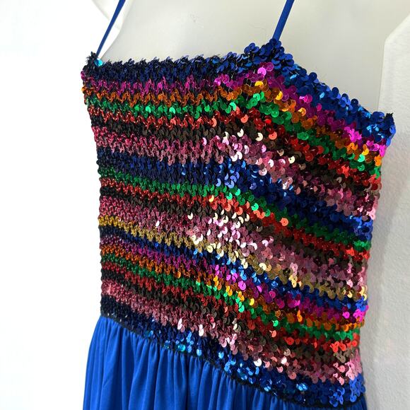Vintage 70s Sequins Tube Top Polyester Skirt Boogie Studio 54 Disco Dress L/XL - Picture 4 of 7